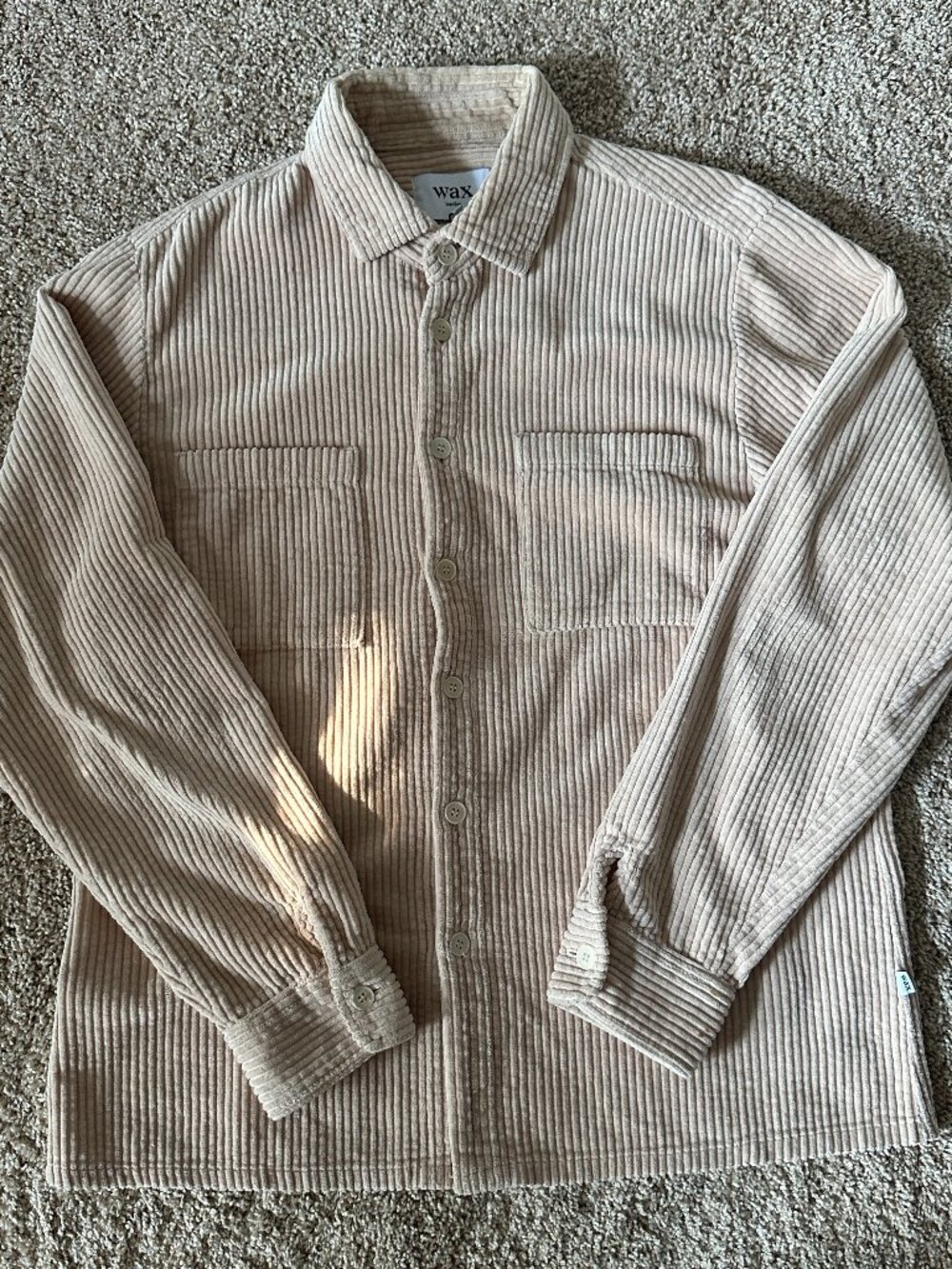 Share Wax London Men's Whiting Corduroy Overshirt in Beige / Sand - Size Medium
